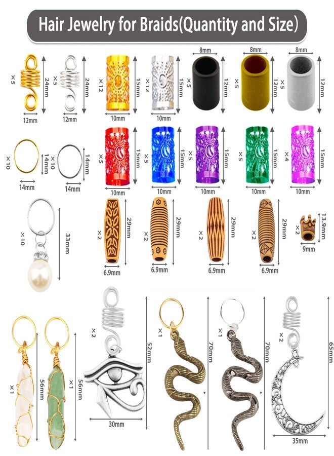 Messen 121PCS Hair Jewelry Dreadlocks Crystal Wire Wrapped Loc Adornment Imitation Wood Beads Braiding Cuffs Beard Tube Beads Hair Coils Rings Pearl Hair Pendants for Braids - Image 2